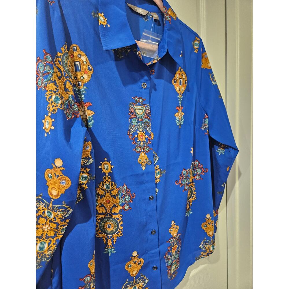 Motto Australia Baroque Print Blouse Blue Button Down AU 14 US 10 NWOT - Picture 4 of 7